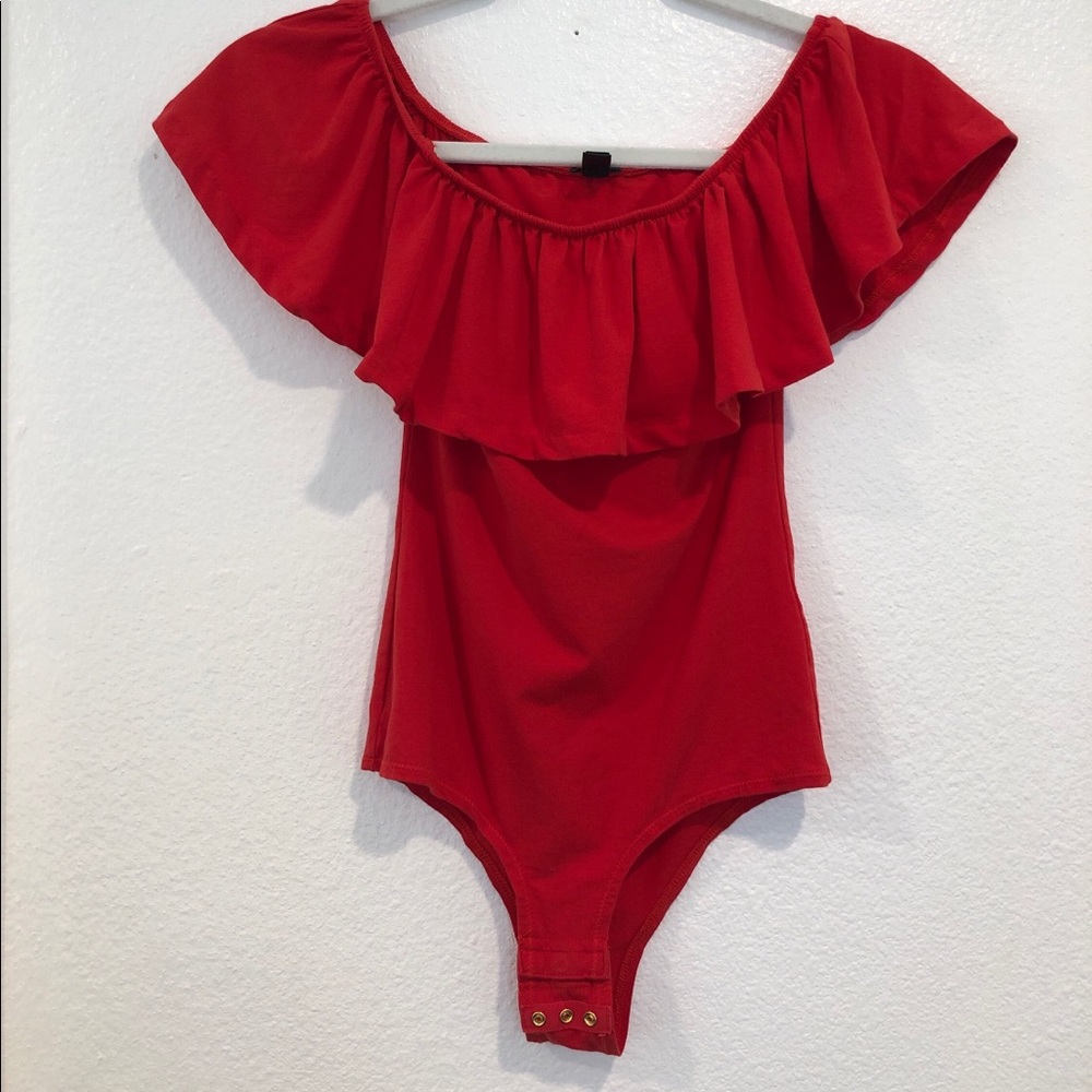 J.Crew - red off-the-shoulder ruffled bodysuit